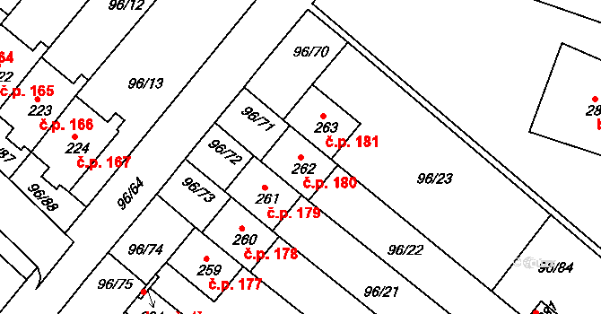 Lahošť 180 na parcele st. 262 v KÚ Lahošť, Katastrální mapa