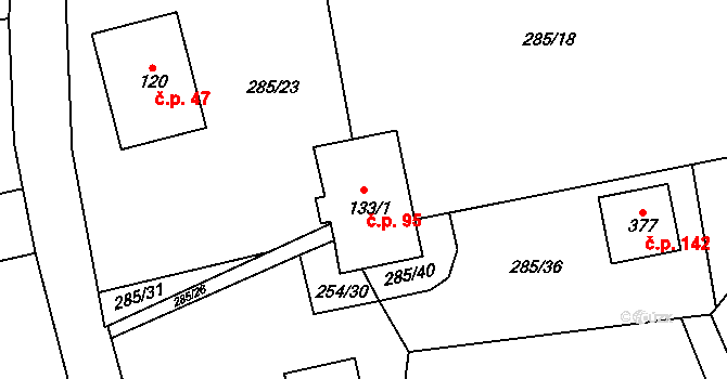 Bubovice 95 na parcele st. 133/1 v KÚ Bubovice, Katastrální mapa