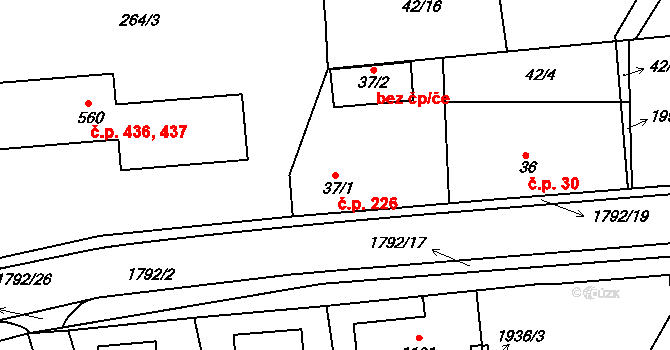 Dolní Bousov 226 na parcele st. 37/1 v KÚ Dolní Bousov, Katastrální mapa