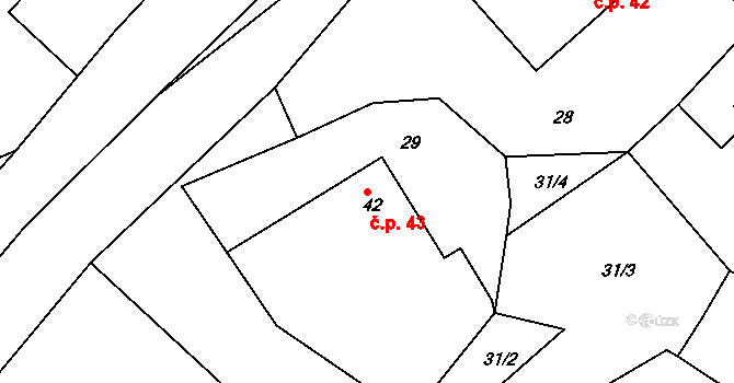 Sychrov 43, Mnichovo Hradiště na parcele st. 42 v KÚ Sychrov nad Jizerou, Katastrální mapa