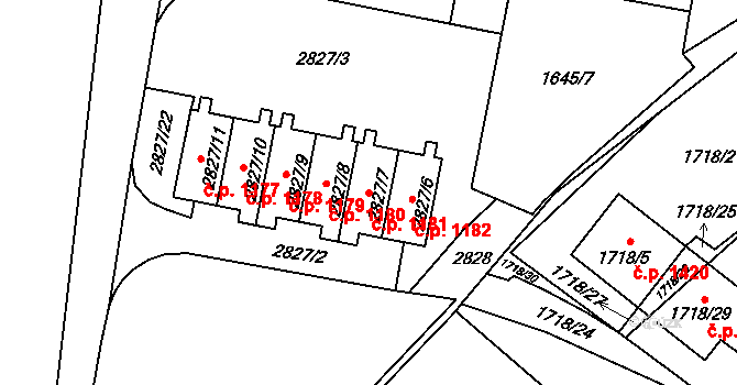 Předměstí 1181, Moravská Třebová na parcele st. 2827/7 v KÚ Moravská Třebová, Katastrální mapa