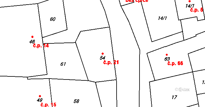 Loučka 21 na parcele st. 54 v KÚ Loučka u Bílska, Katastrální mapa