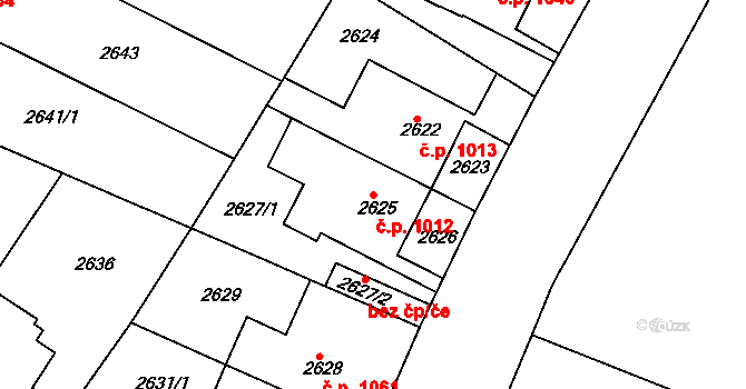 Roudnice nad Labem 1012 na parcele st. 2625 v KÚ Roudnice nad Labem, Katastrální mapa