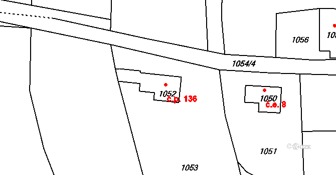 Hrachovec 136, Valašské Meziříčí na parcele st. 1052 v KÚ Hrachovec, Katastrální mapa