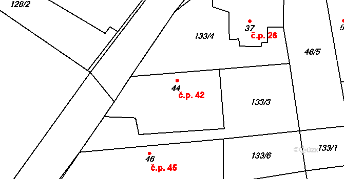 Křičov 42, Smidary na parcele st. 44 v KÚ Křičov, Katastrální mapa