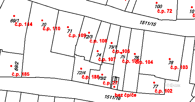 Prachatice I 107, Prachatice na parcele st. 74 v KÚ Prachatice, Katastrální mapa