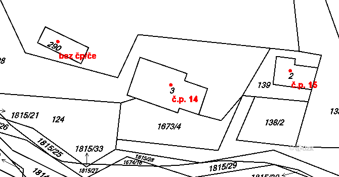 Dolní Heřmanice 14, Horní Heřmanice na parcele st. 3 v KÚ Dolní Heřmanice v Čechách, Katastrální mapa
