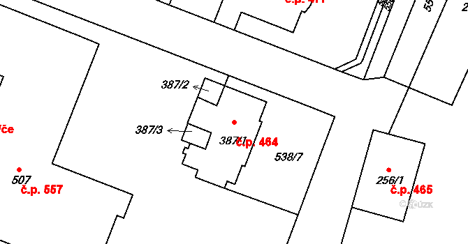 Jevíčko 464 na parcele st. 387/1 v KÚ Jevíčko-předměstí, Katastrální mapa
