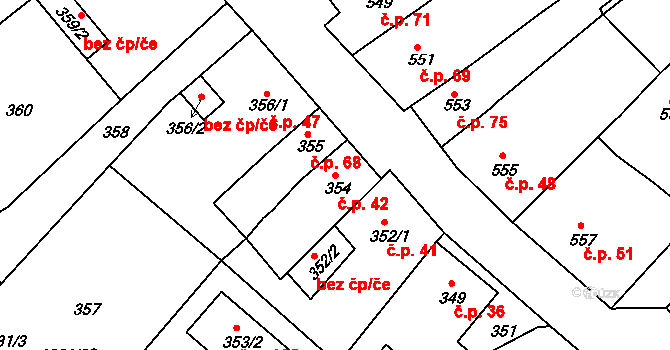 Proboštov 42 na parcele st. 354 v KÚ Proboštov u Teplic, Katastrální mapa