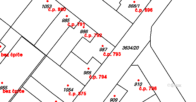 Břeclav 793 na parcele st. 987 v KÚ Břeclav, Katastrální mapa