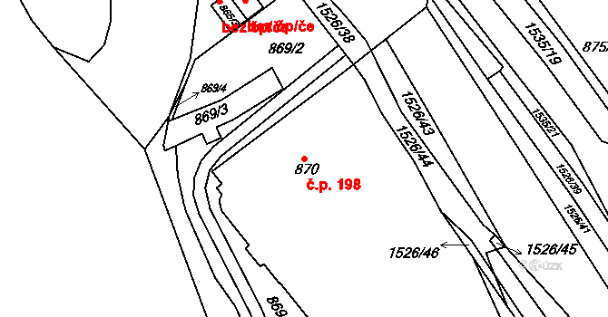Komín 198, Brno na parcele st. 870 v KÚ Komín, Katastrální mapa