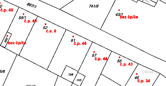 Očihovec 46, Očihov na parcele st. 61 v KÚ Očihovec, Katastrální mapa