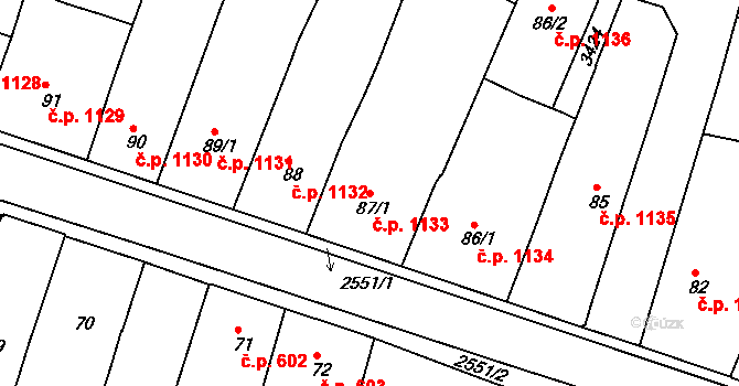 Nový Bydžov 1133 na parcele st. 87/1 v KÚ Nový Bydžov, Katastrální mapa
