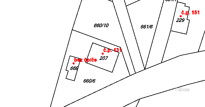Lubno 131, Frýdlant nad Ostravicí na parcele st. 207 v KÚ Lubno, Katastrální mapa
