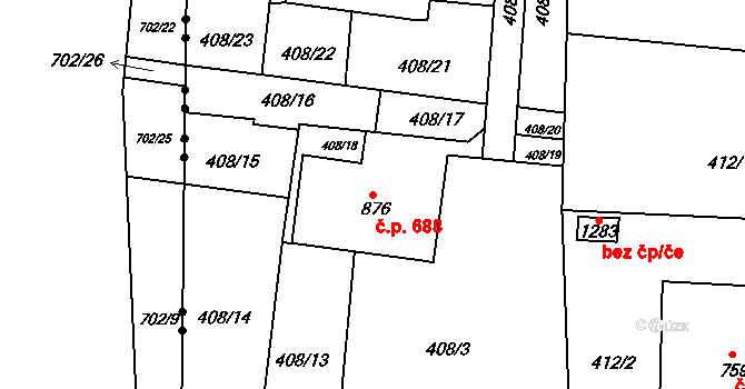 Česká Kamenice 688 na parcele st. 876 v KÚ Česká Kamenice, Katastrální mapa