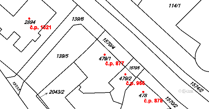 Litovel 877 na parcele st. 479/1 v KÚ Litovel, Katastrální mapa