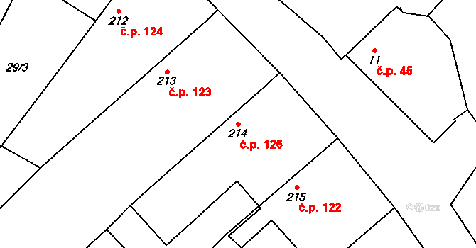 Struhy 126, Čachovice na parcele st. 214 v KÚ Struhy, Katastrální mapa