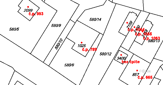 Vrchlabí 789 na parcele st. 1025 v KÚ Vrchlabí, Katastrální mapa