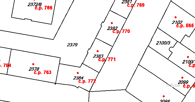České Budějovice 3 771, České Budějovice na parcele st. 2383 v KÚ České Budějovice 3, Katastrální mapa