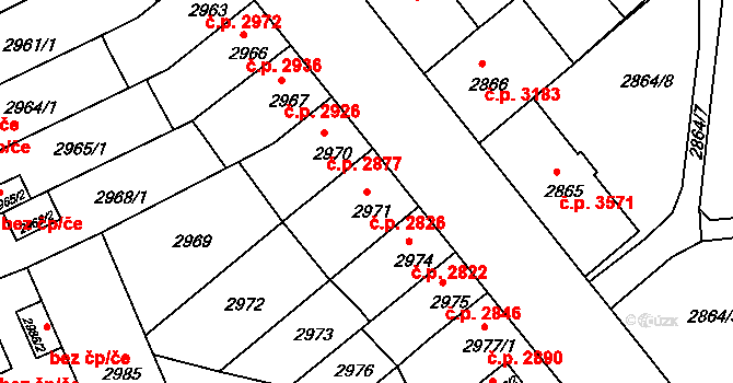 Chomutov 2826 na parcele st. 2971 v KÚ Chomutov II, Katastrální mapa