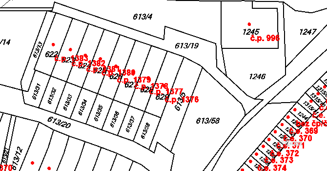 Jirkov 1376 na parcele st. 629 v KÚ Jirkov, Katastrální mapa