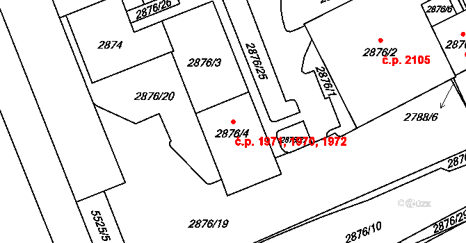 Východní Předměstí 1970,1971,1972, Plzeň na parcele st. 2876/3 v KÚ Plzeň, Katastrální mapa