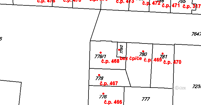 Prostějov 468 na parcele st. 779/1 v KÚ Prostějov, Katastrální mapa