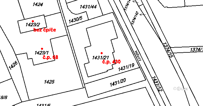 Šumbark 430, Havířov na parcele st. 1431/21 v KÚ Šumbark, Katastrální mapa