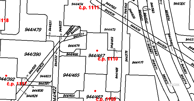 Šumbark 1110, Havířov na parcele st. 944/467 v KÚ Šumbark, Katastrální mapa