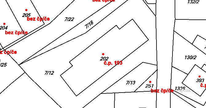 Bezděkov 193 na parcele st. 202 v KÚ Bezděkov u Klatov, Katastrální mapa