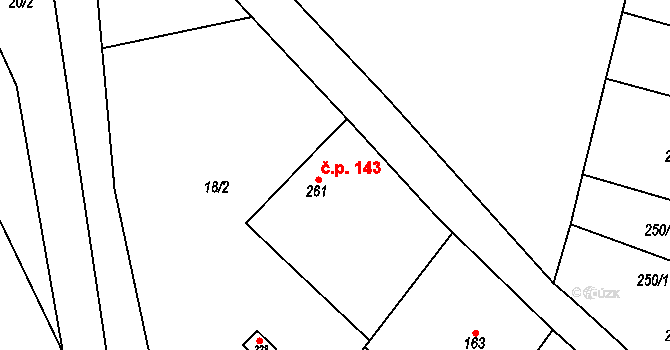 Mladeč 143 na parcele st. 261 v KÚ Mladeč, Katastrální mapa