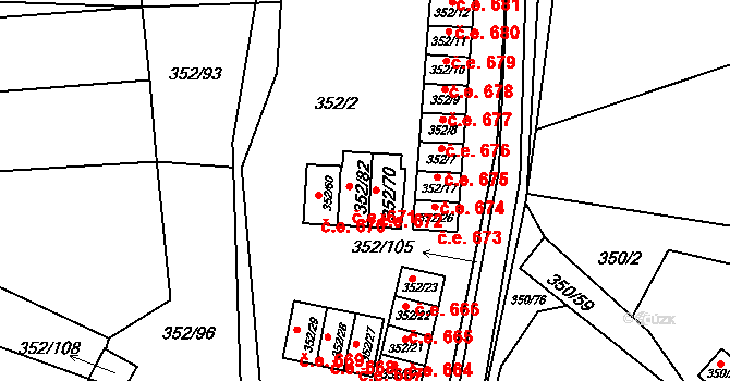 Sedlešovice 671, Nový Šaldorf-Sedlešovice na parcele st. 352/82 v KÚ Sedlešovice, Katastrální mapa