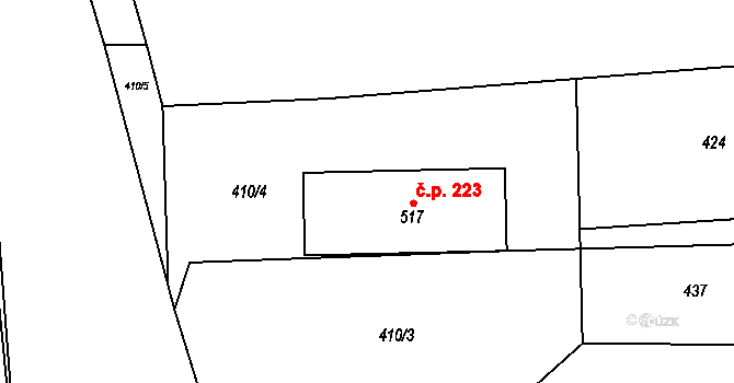 Kunice 223 na parcele st. 517 v KÚ Kunice u Říčan, Katastrální mapa