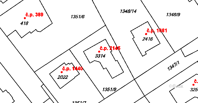 Říčany 2145 na parcele st. 3314 v KÚ Říčany u Prahy, Katastrální mapa