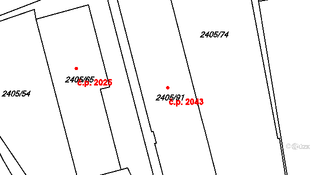 Pelhřimov 2043 na parcele st. 2405/91 v KÚ Pelhřimov, Katastrální mapa