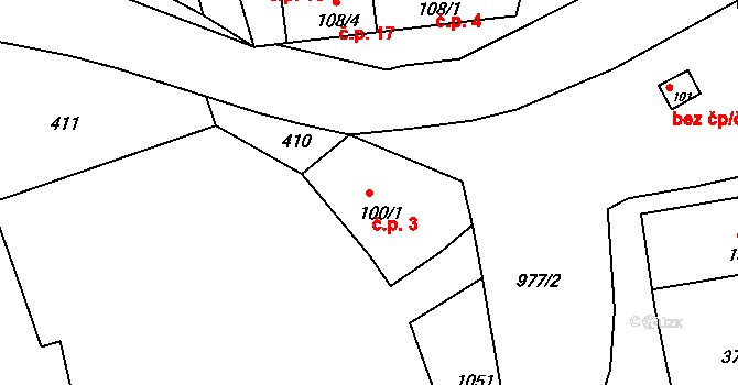 Saky 3, Třebichovice na parcele st. 100/1 v KÚ Saky, Katastrální mapa