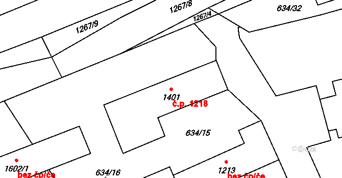 Přeštice 1218 na parcele st. 1401 v KÚ Přeštice, Katastrální mapa