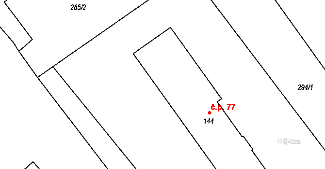 Křimov 77 na parcele st. 144 v KÚ Křimov, Katastrální mapa