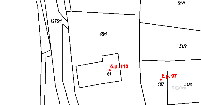 Výkleky 113 na parcele st. 51 v KÚ Výkleky, Katastrální mapa