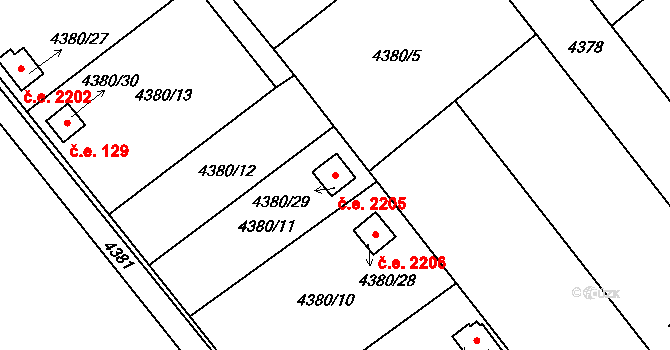 Louny 2205 na parcele st. 4380/29 v KÚ Louny, Katastrální mapa
