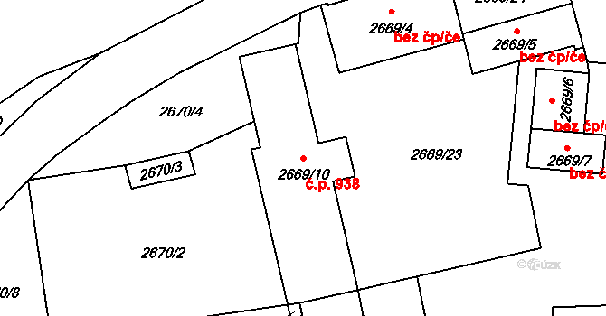 Bludov 938 na parcele st. 2669/10 v KÚ Bludov, Katastrální mapa