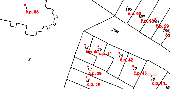 Jemnice 40 na parcele st. 14 v KÚ Jemnice, Katastrální mapa