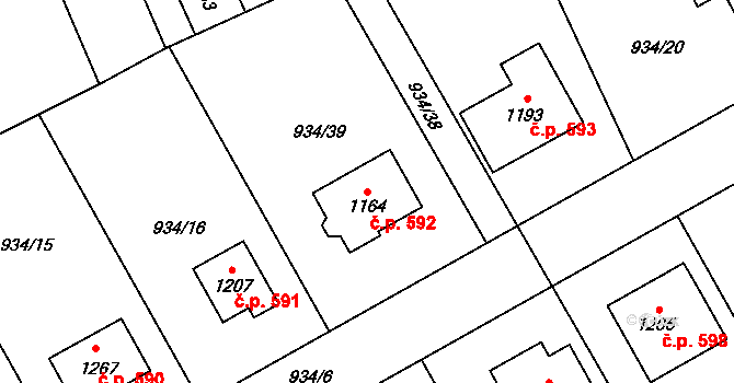 Hylváty 592, Ústí nad Orlicí na parcele st. 1164 v KÚ Hylváty, Katastrální mapa