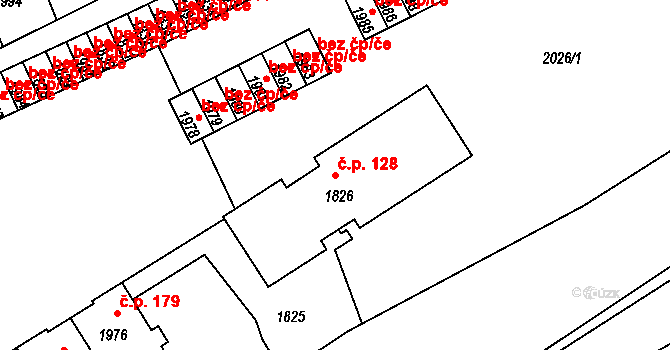 Břidličná 128 na parcele st. 1826 v KÚ Břidličná, Katastrální mapa