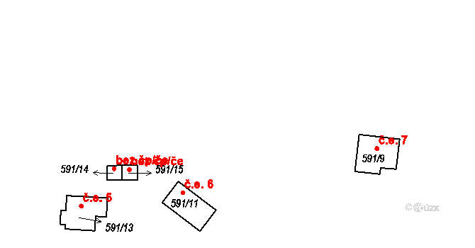 Dobronice u Bechyně 7 na parcele st. 591/9 v KÚ Dobronice u Bechyně, Katastrální mapa