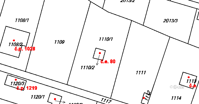 Nýřany 80 na parcele st. 1110/2 v KÚ Nýřany, Katastrální mapa