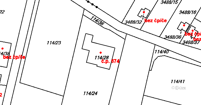 Srubec 674 na parcele st. 114/28 v KÚ Srubec, Katastrální mapa