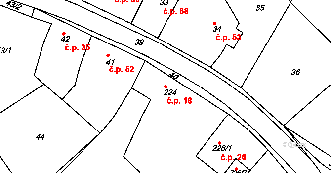 Horní Loučky 18 na parcele st. 224 v KÚ Horní Loučky, Katastrální mapa
