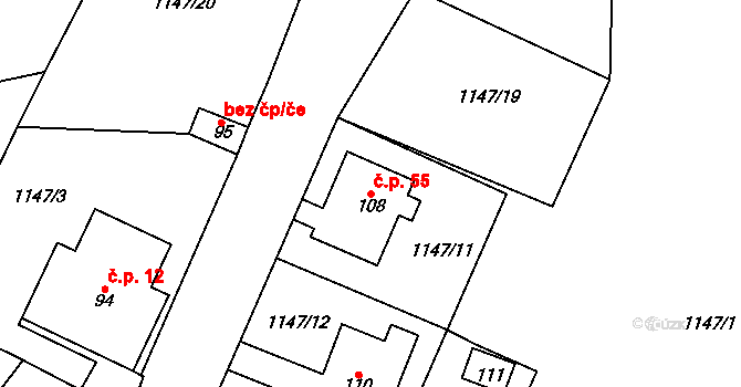 Ratiboř 55, Chyšky na parcele st. 108 v KÚ Ratiboř, Katastrální mapa