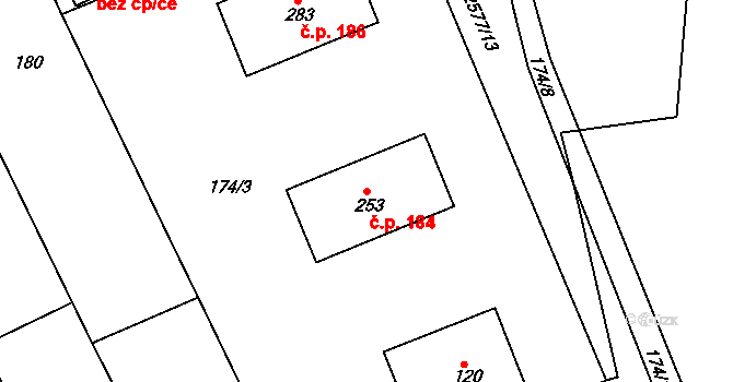 Hrádek na Vlárské dráze 184, Slavičín na parcele st. 253 v KÚ Hrádek na Vlárské dráze, Katastrální mapa